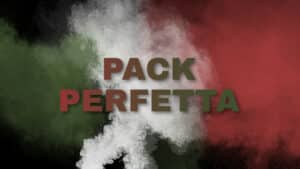 Image promotionnelle du Pack Perfetta d'Olivier Poizat avec le texte "Pack Perfetta" sur un fond de fumée aux couleurs du drapeau italien